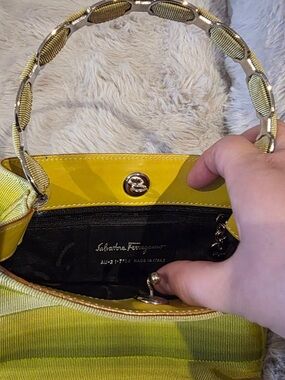 Salvatore Ferragamo Yellow Top Handle Bag with Gold Chain Handle